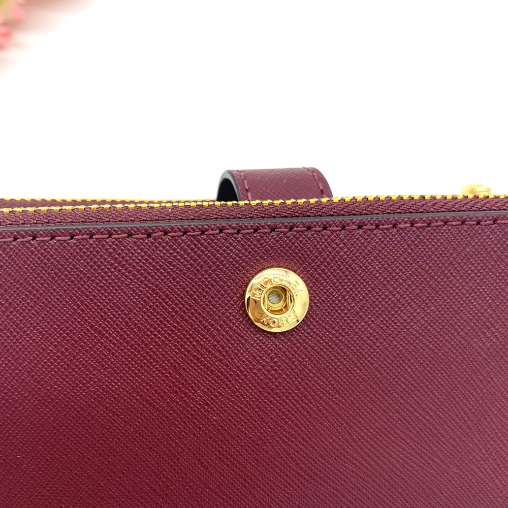 Michael Kors Saffiano Leather Set Double Zip Wristlet/ Merlot - Picture 7 of 13